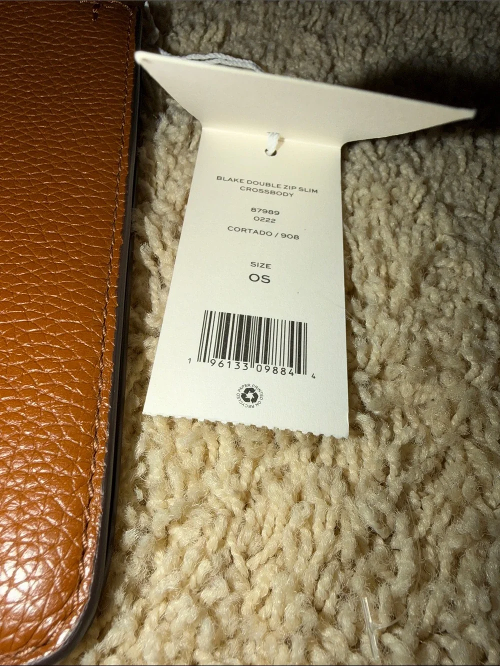 Tory Burch Blake Double Zip Slim Crossbody bag in a brown pebbled leather
